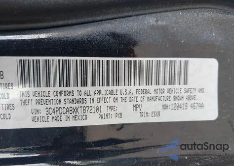 2019 Dodge Journey Se Value Package from USA, damaged, VIN 3C4PDCABXKT872101